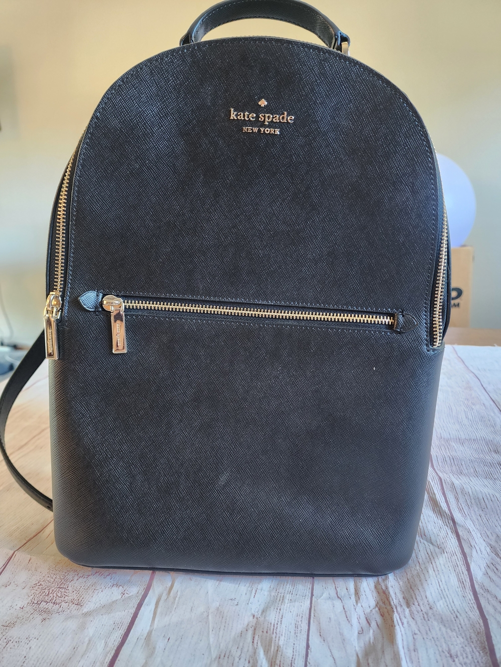 kate spade Black Saffiano Leather Backpack with Gold Hardware